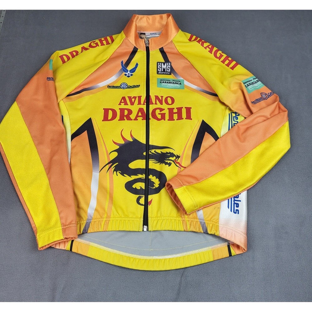 Santini Cycling Jacket Mens‎ Medium Yellow Aviano Draghi Full Zip Fire Dragon